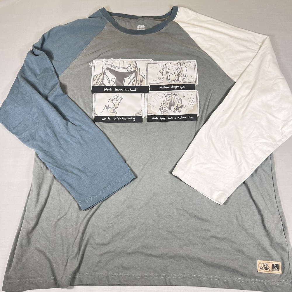 Star Wars Mandalorian Shirt Mens 3XL Gray Raglan Long Sleeve Graphic Tee